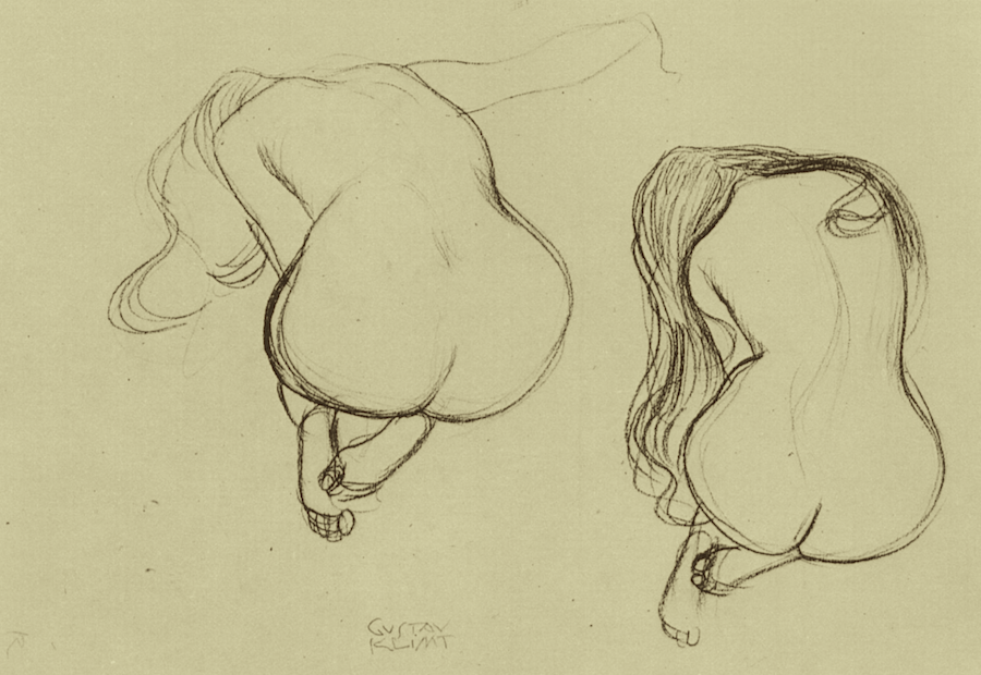 Two Studies of Sitting Nudes by Gustav Klimt
