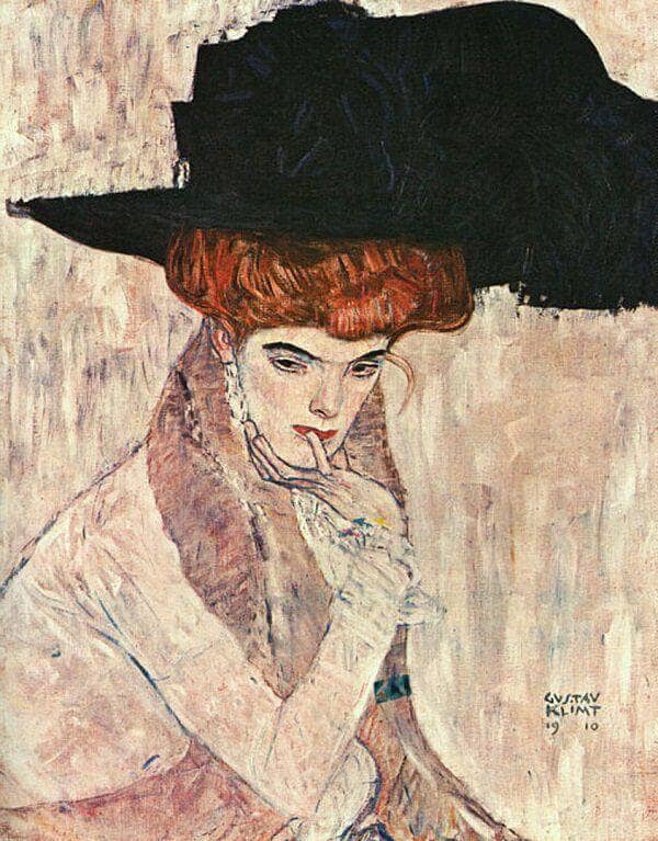 Womand in Black Feather Hat Drawing, 1910 by Gustav Klimt